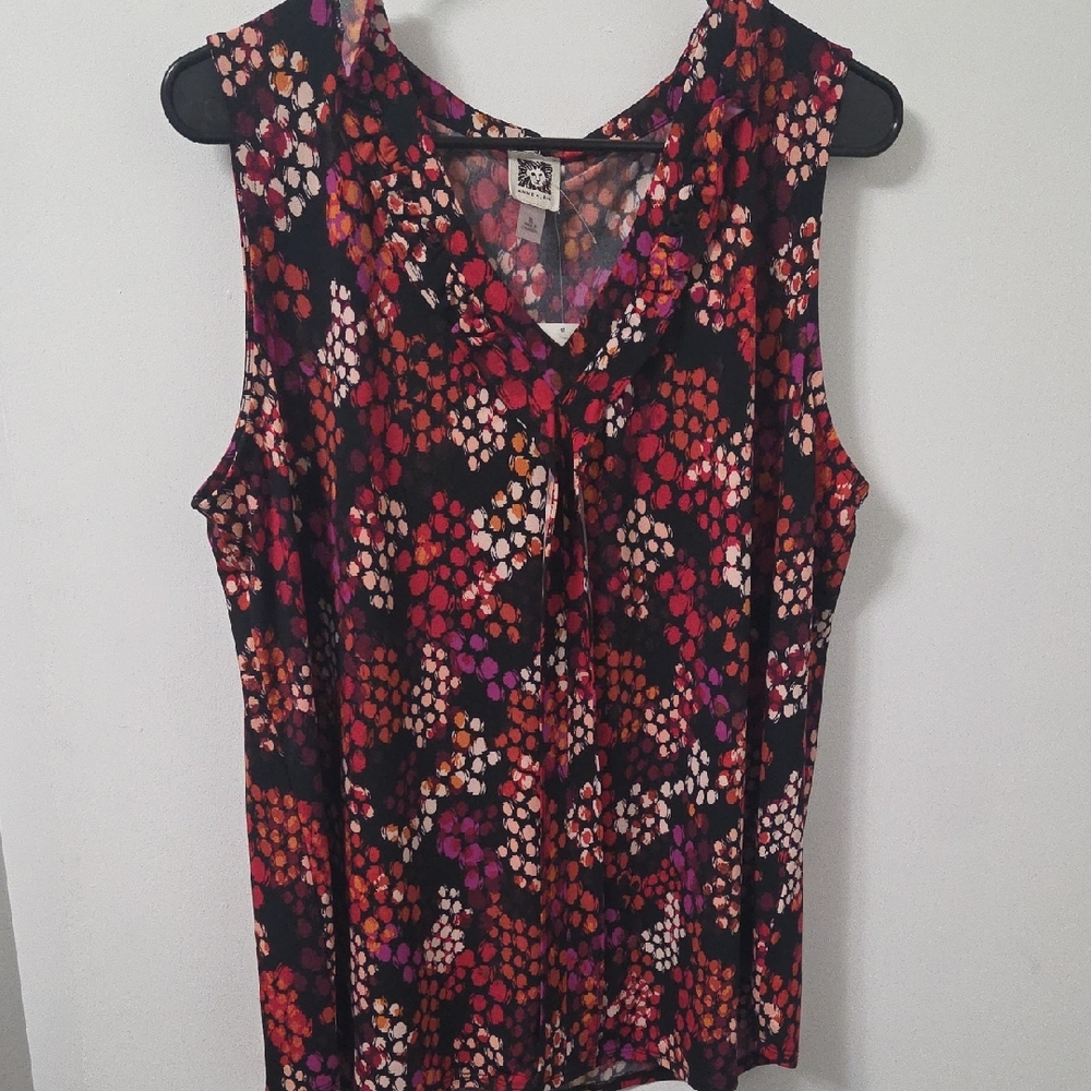Anne Klein Black and Pink Sleeveless Blouse